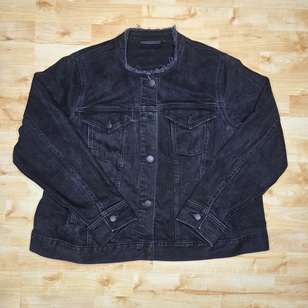 Lane Bryant Distressed Raw Hem Black Denim Jacket Women's Size 20